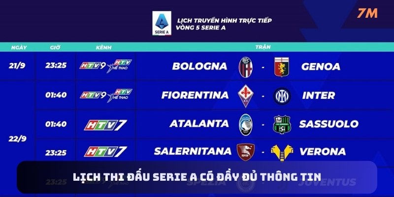 Lịch thi đấu Serie A 